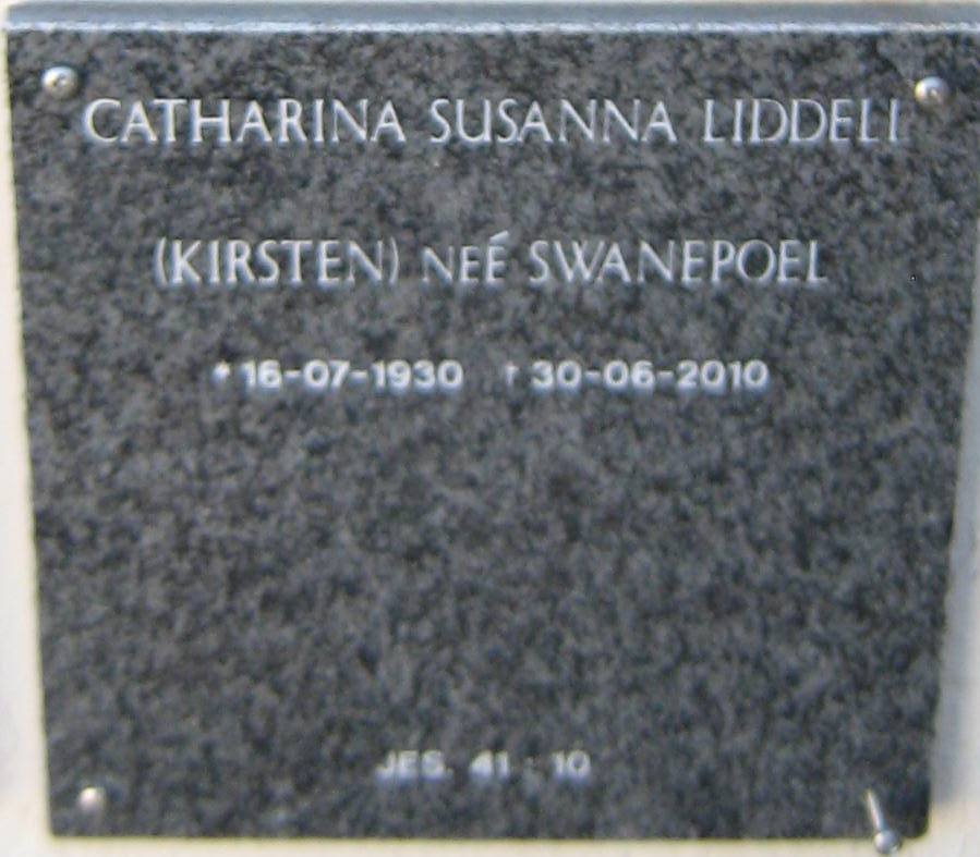 LIDDELL Catharina Susanna voorheen KIRSTEN nee SWANEPOEL 1930-2010