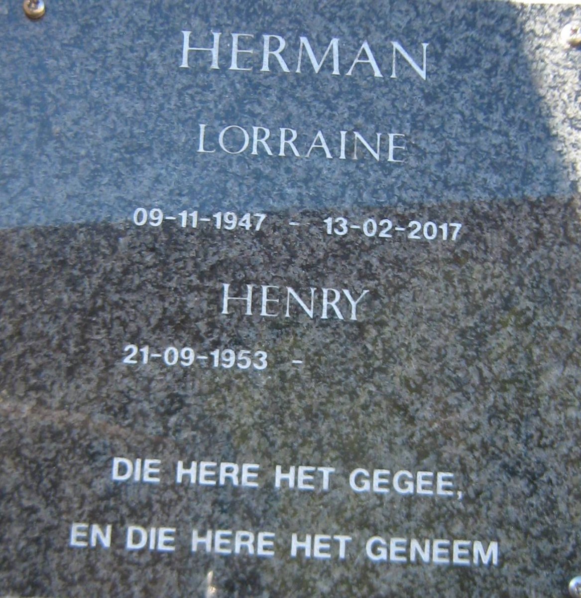 HERMAN Henry 1953- &amp; Lorraine 1947-2017