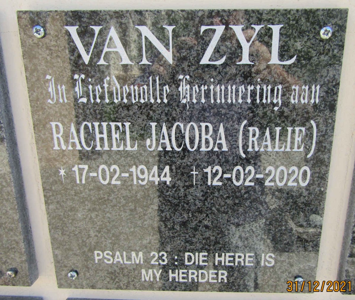 ZYL Rachel Jacoba, van 1944-2020