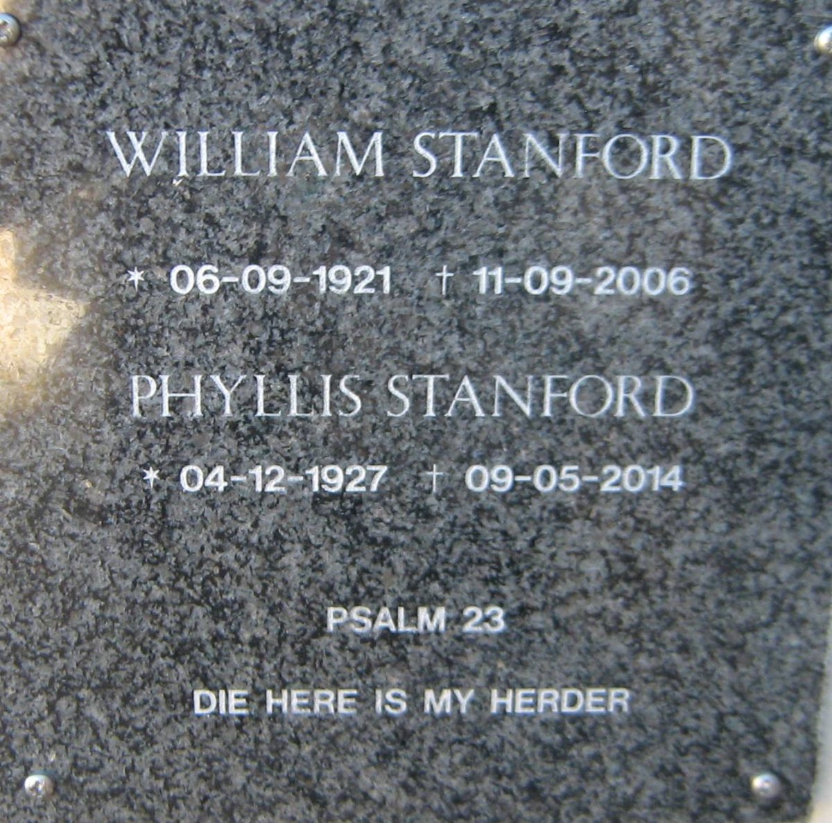 STANFORD William 1921-2006 &amp; Phyllis 1927-2014
