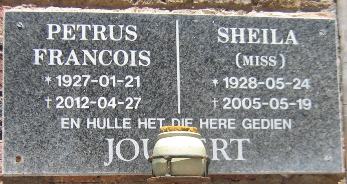 JOUBERT Petrus Francois 1927-2012 &amp; Sheila 1928-2005