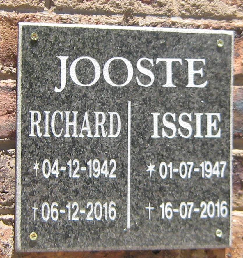 JOOSTE Richard 1942-2016 &amp; Issie 1947-2016