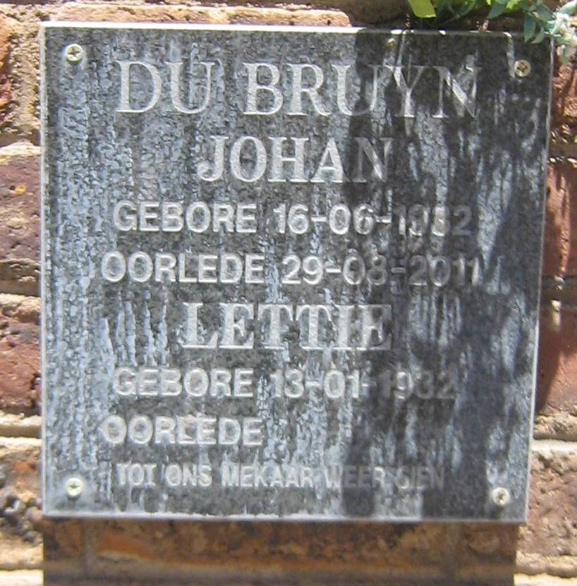 BRUYN Johan, du 1932-2011 &amp; Lettie 1932 -