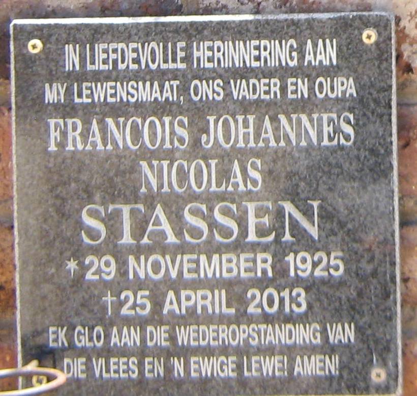 STASSEN Francois Johannes Nicolas 1925-2013
