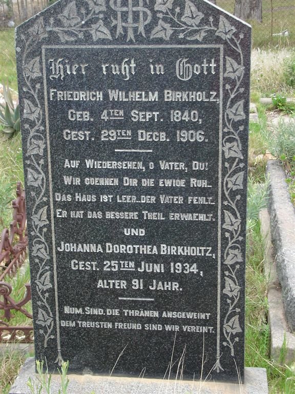 BIRKHOLTZ Friedrich Wilhelm 1840-1906 &amp;  Johanna Dorothea -1934 