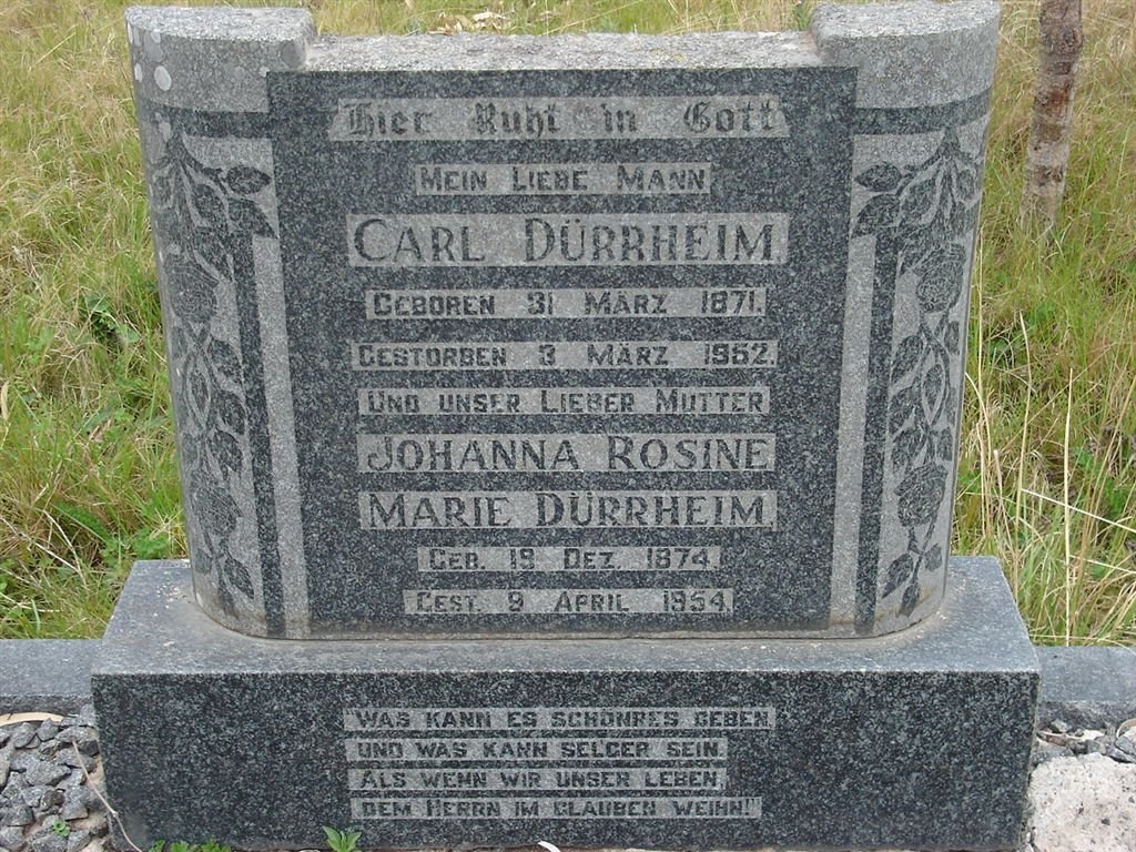 DURRHEIM Carl 1871-1952 &amp; Johanna Rosine Marie 1874-1954