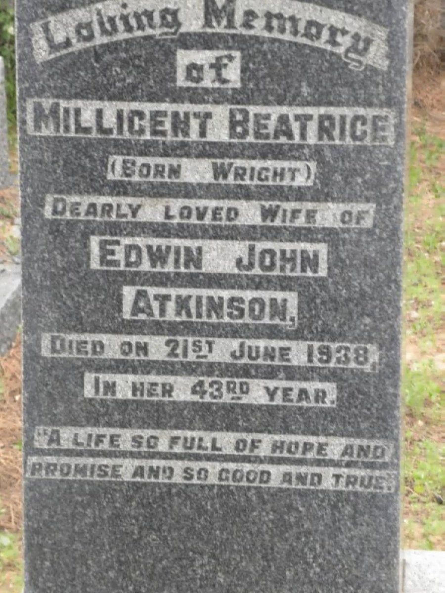 ATKINSON Millicent Beatrice nee WRIGHT -1938