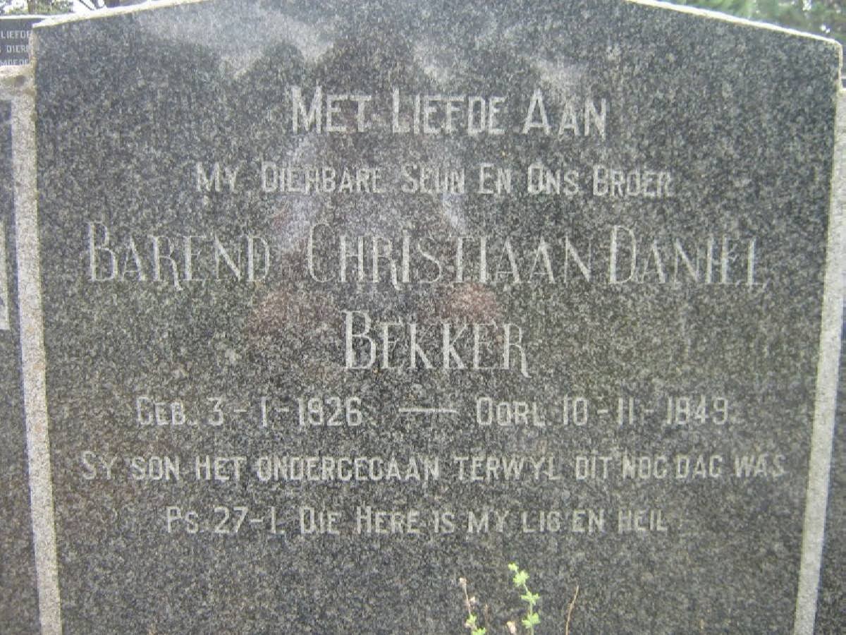 BEKKER Barend Christiaan Daniel 1926-1949