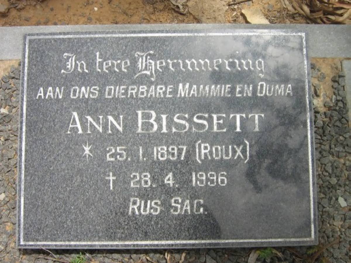 BISSETT Ann nee ROUX 1897-1996