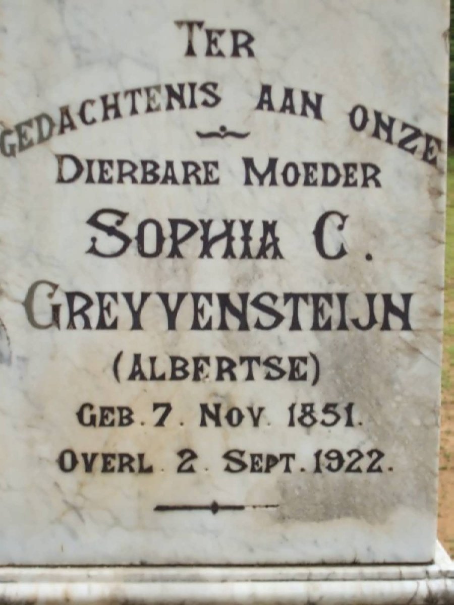 GREYVENSTEIJN Sophia C. nee ALBERTSE 1851-1922
