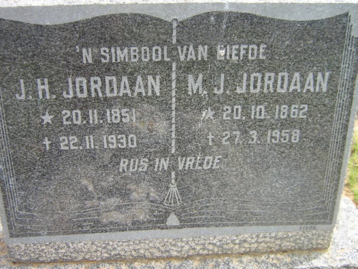 JORDAAN J.H. 1851-1930 &amp; M.J. 1862-1958