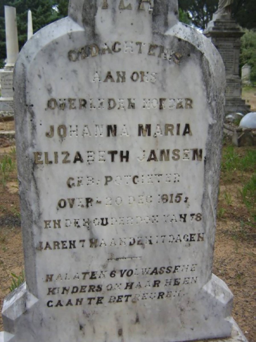 JANSEN Johanna Maria Elizabeth nee POTGIETER -1915