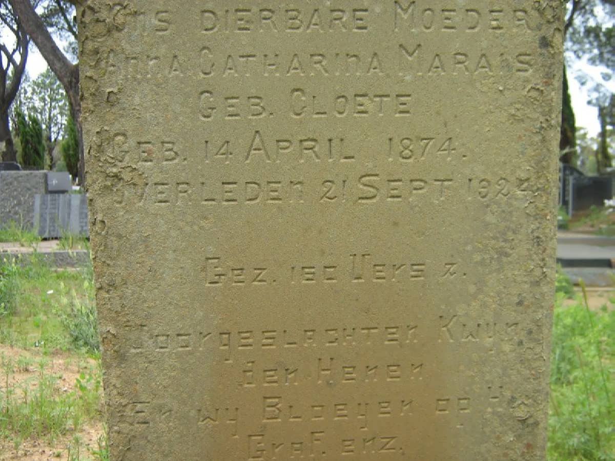 MARAIS Anna Catharina nee CLOETE 1874-1924
