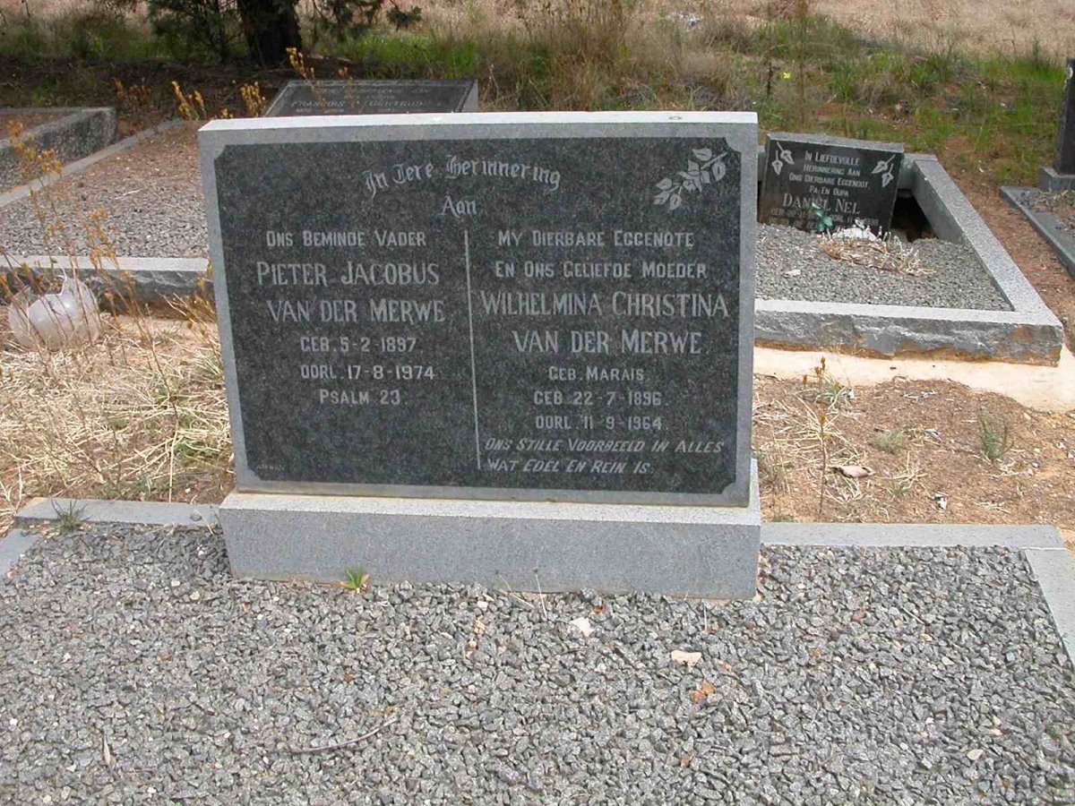 MERWE Pieter Jacobus, van der 1897-1974 &amp; Wilhelmina Christina MARAIS 1896-1964
