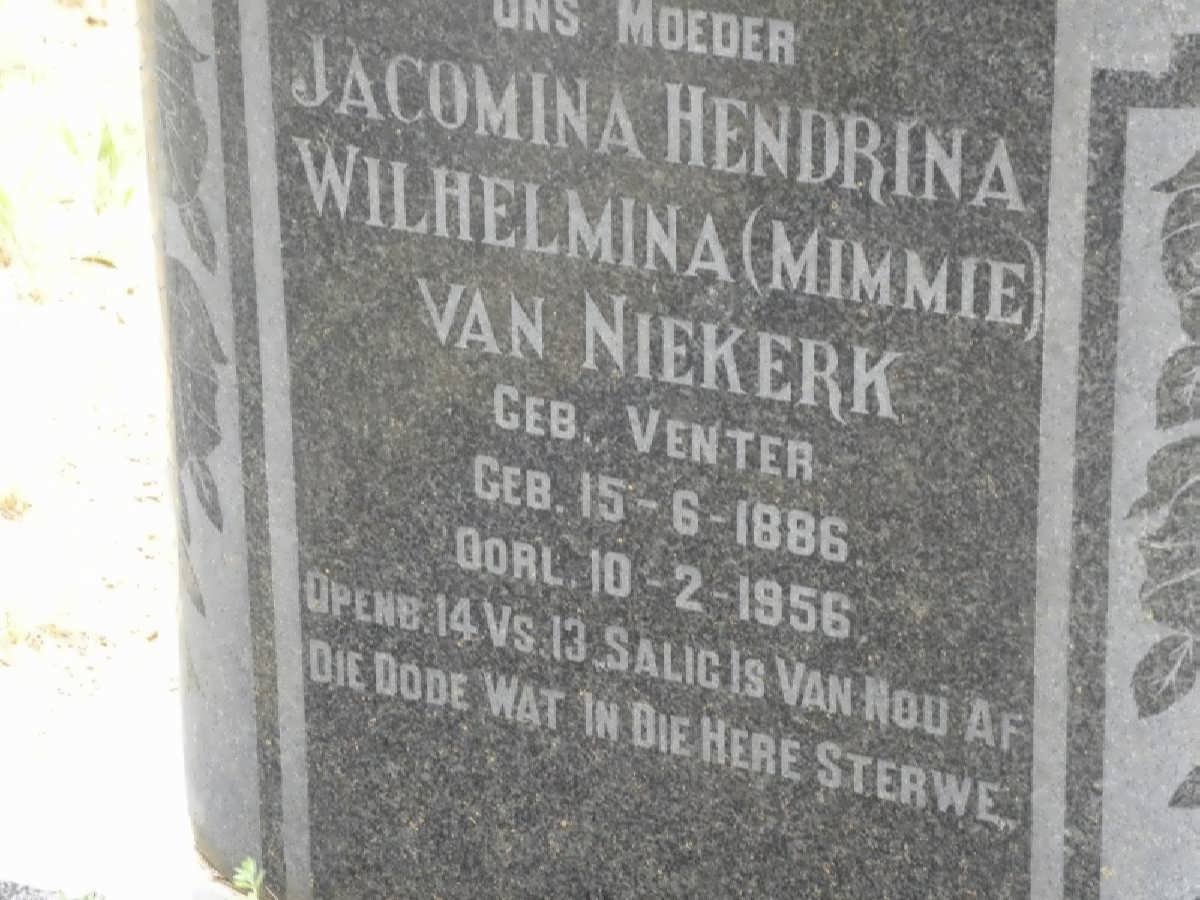 NIEKERK Jacomina Hendina Wilhelmina, van nee VENTER 1886-1956