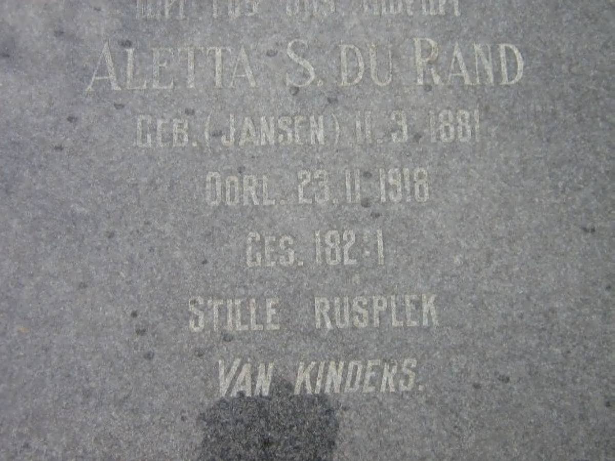 RAND Aletta S, du nee JANSEN 1881-1918