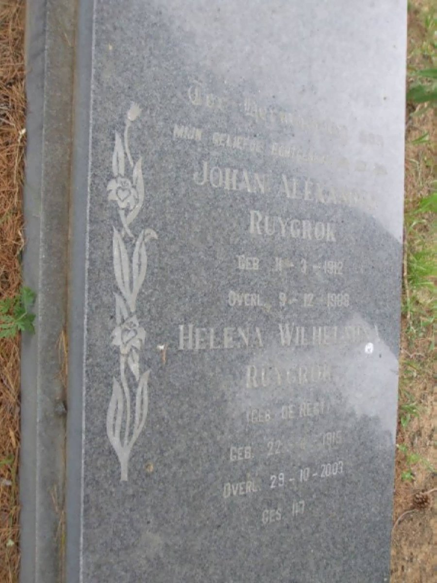 RUYGROK Johan Alexander 1912-1988 &amp; Helena Wilhelmina DE REGT 1915-2003