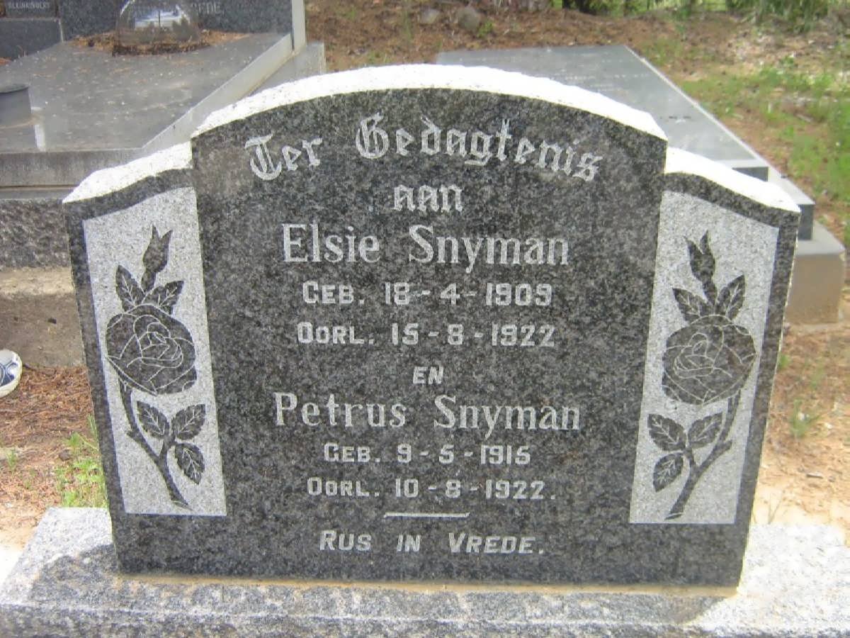 SNYMAN Petrus 1915-1922 &amp; Elsie 1909-1922