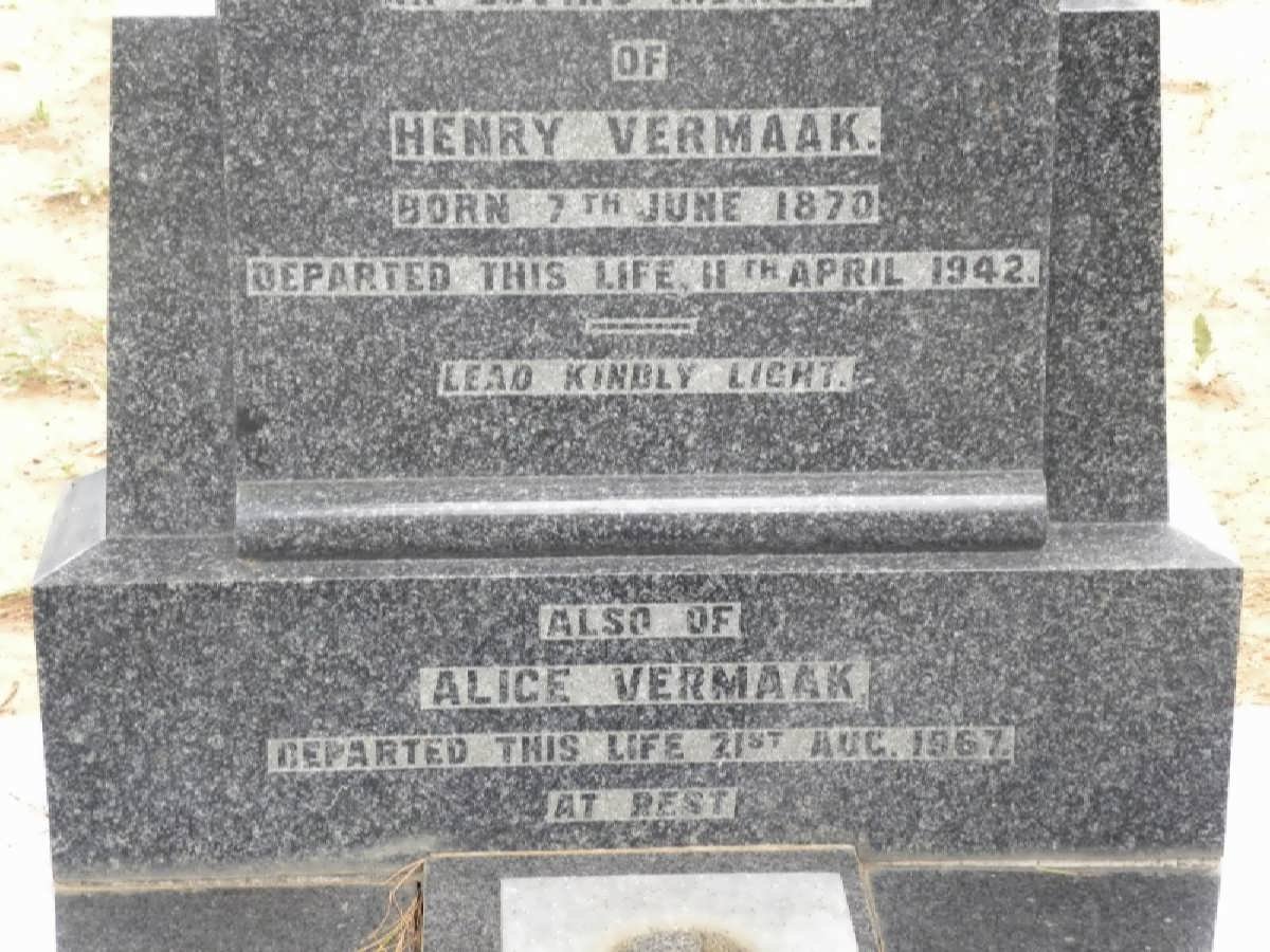 VERMAAK Henry 1870-1942 &amp; Alice -1967