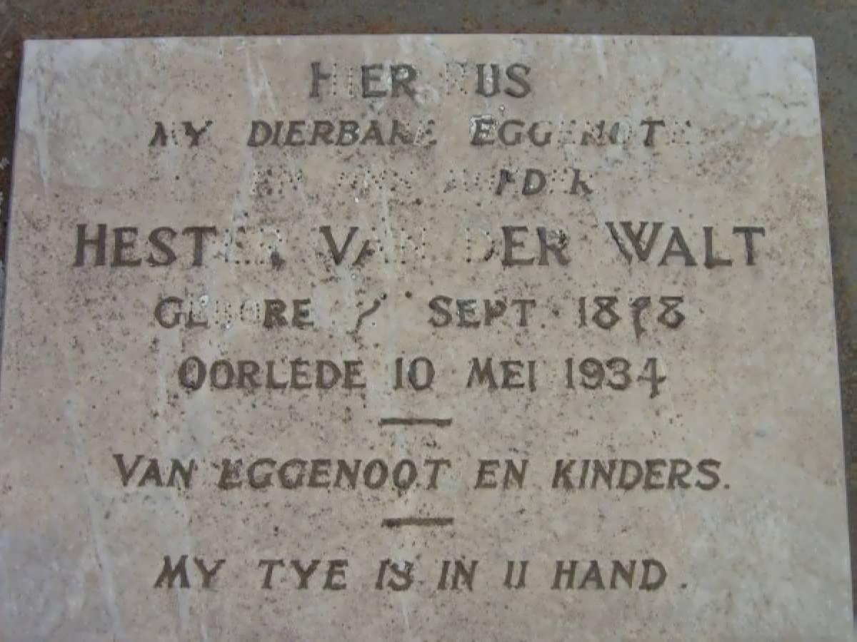 WALT Hester, van der 1888?-1934