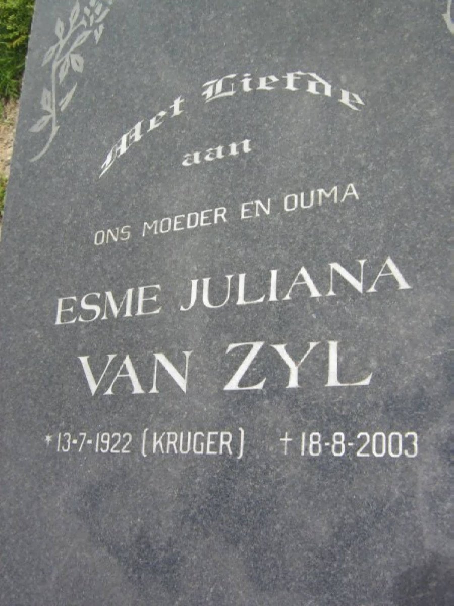 ZYL Esme Juliana, van nee KRUGER 1922-2003