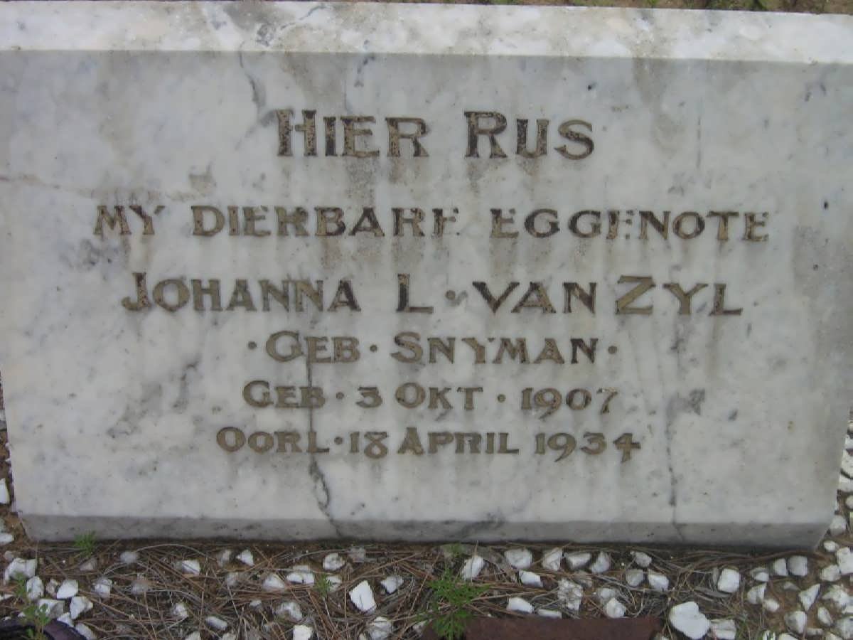 ZYL Johanna, van nee SNYMAN 1907-1934