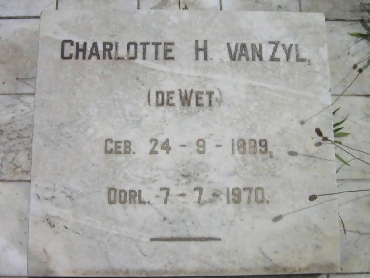ZYL Charlotte H, van nee DE WET 1889-1970