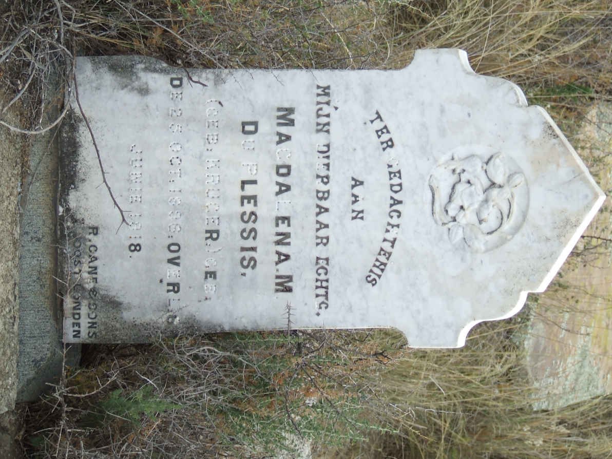 PLESSIS Magdalena M., du nee KRUGER 1898-1918