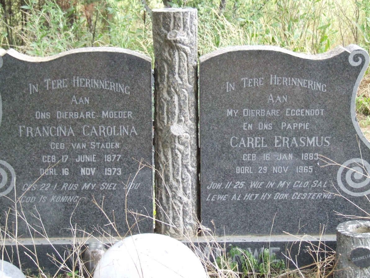 MERWE Carel Erasmus, van der 1883-1965 &amp; Francina Carolina VAN STADEN 1877-1973