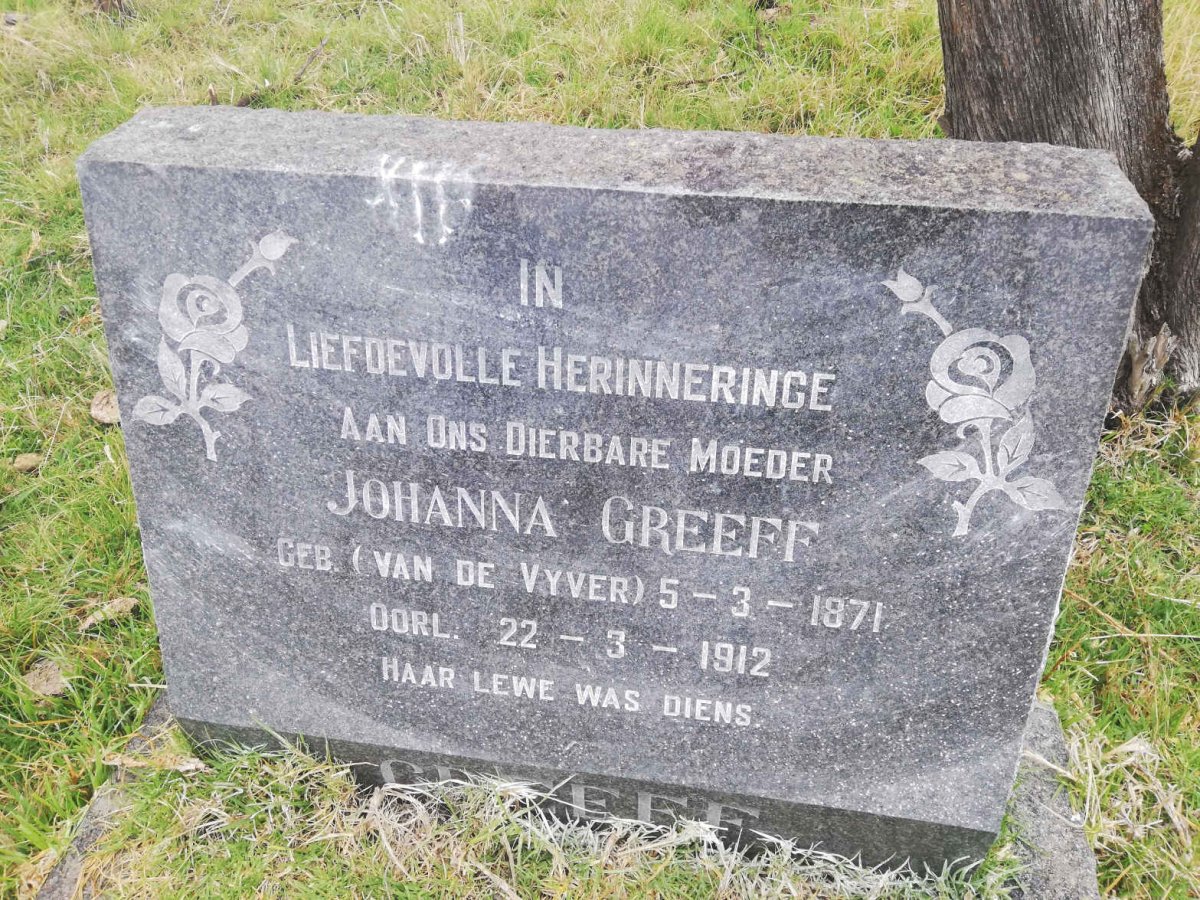 GREEFF Johanna nee VAN DE VYVER 1871-1912