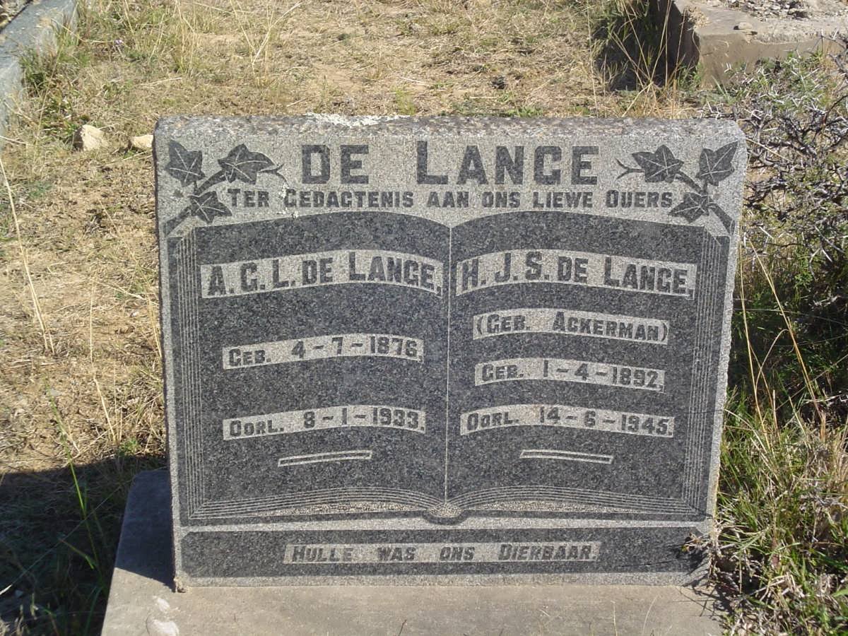 LANGE A.C.L., de 1876-1933 &amp; H.J.S. ACKERMAN 1892-1945