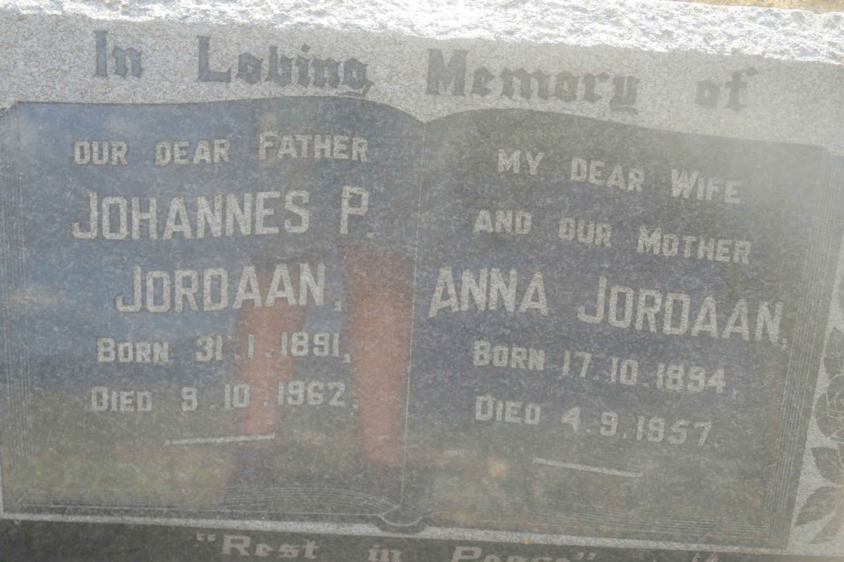 JORDAAN Johannes P. 1891-1962 &amp; Anna 1894-1957
