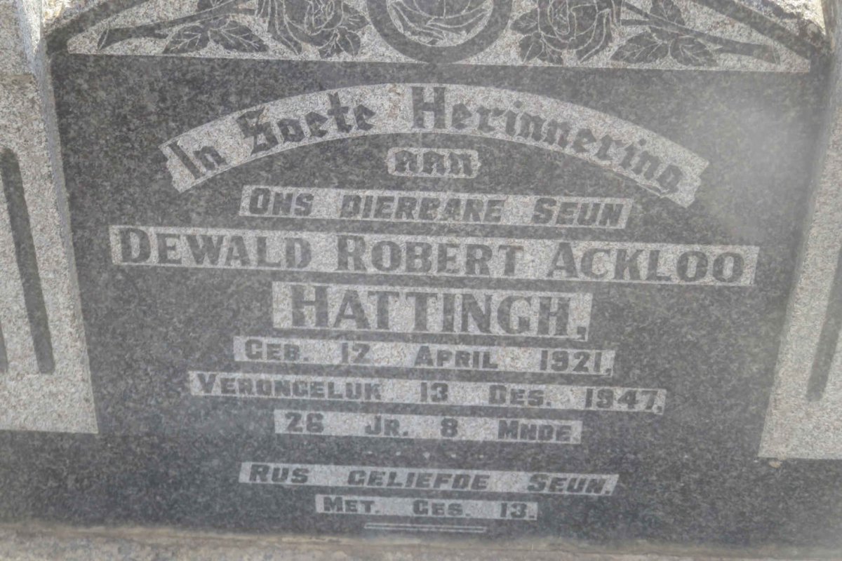 HATTINGH Dewald Robert Ackloo 1921-1947
