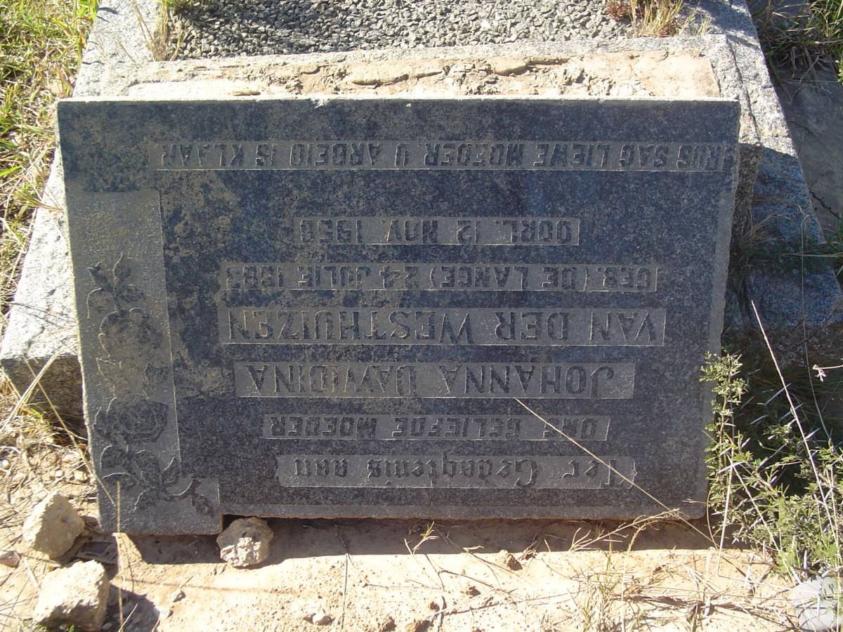 WESTHUIZEN Johanna Dawidina, van der nee DE LANGE 1883-1958