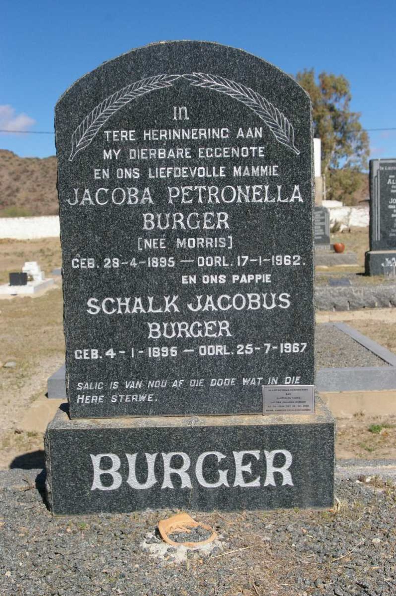 BURGER Schalk Jacobus 1896-1967 &amp; Jacoba Petronella MORRIS 1895-1962 :: BURGER Jacoba Johanna 1924-2005