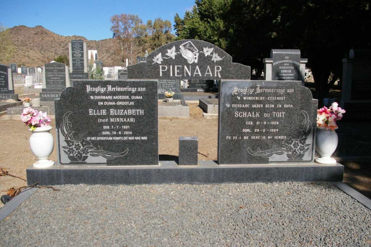 PIENAAR Schalk du Toit 1929-1984 &amp; Ellie Elizabeth MINNAAR 1931-2014