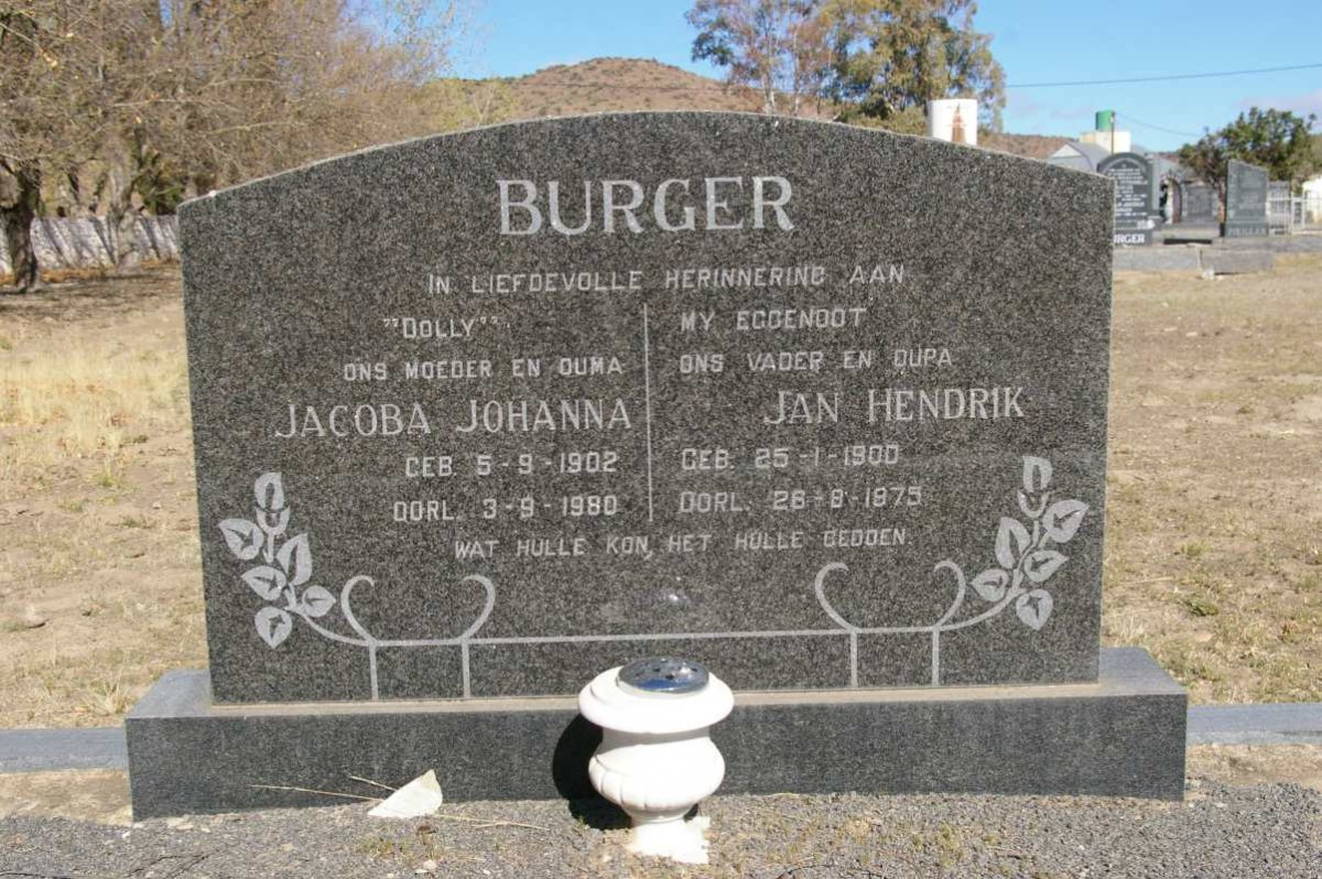 BURGER Jan Hendrik 1900-1975 &amp; Jacoba Johanna 1902-1980