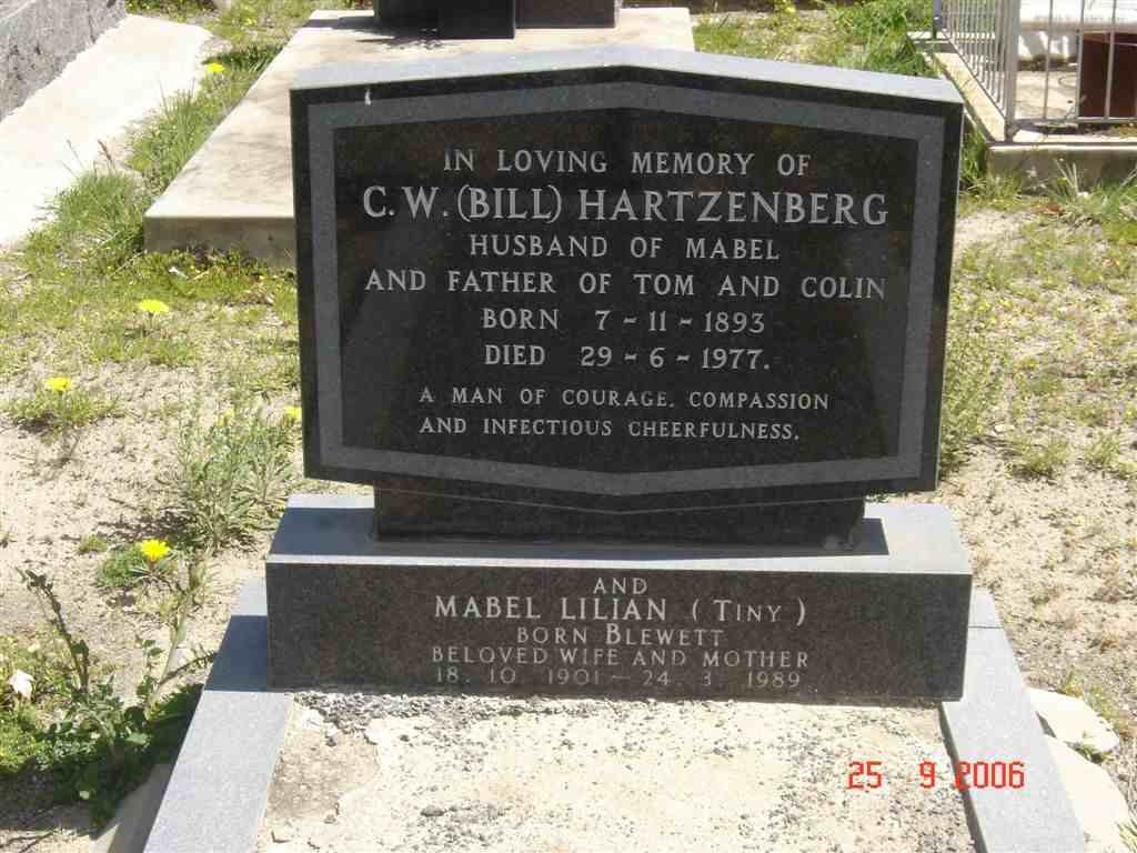 HARTZENBERG C.W. 1893-1997 &amp; Mabel Lilian BLEWETT 1901-1989