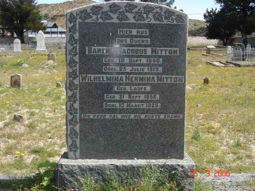MITTON Barend Jacobus 1856-1919 &amp; Wilhelmina Hermina LAUFS 1856-1929