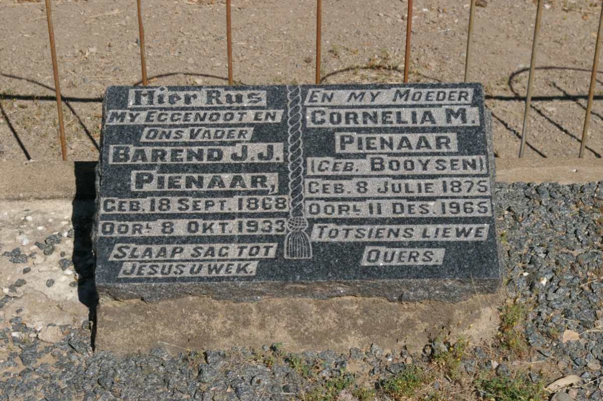 PIENAAR Barend J.J. 1868-1933 &amp; Cornelia M. BOOYSEN 1875-1965
