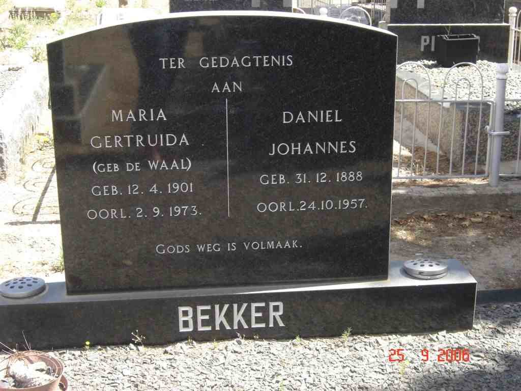 BEKKER Daniel Johannes 1888-1957 &amp; Maria Gertruida DE WAAL 1901-1973