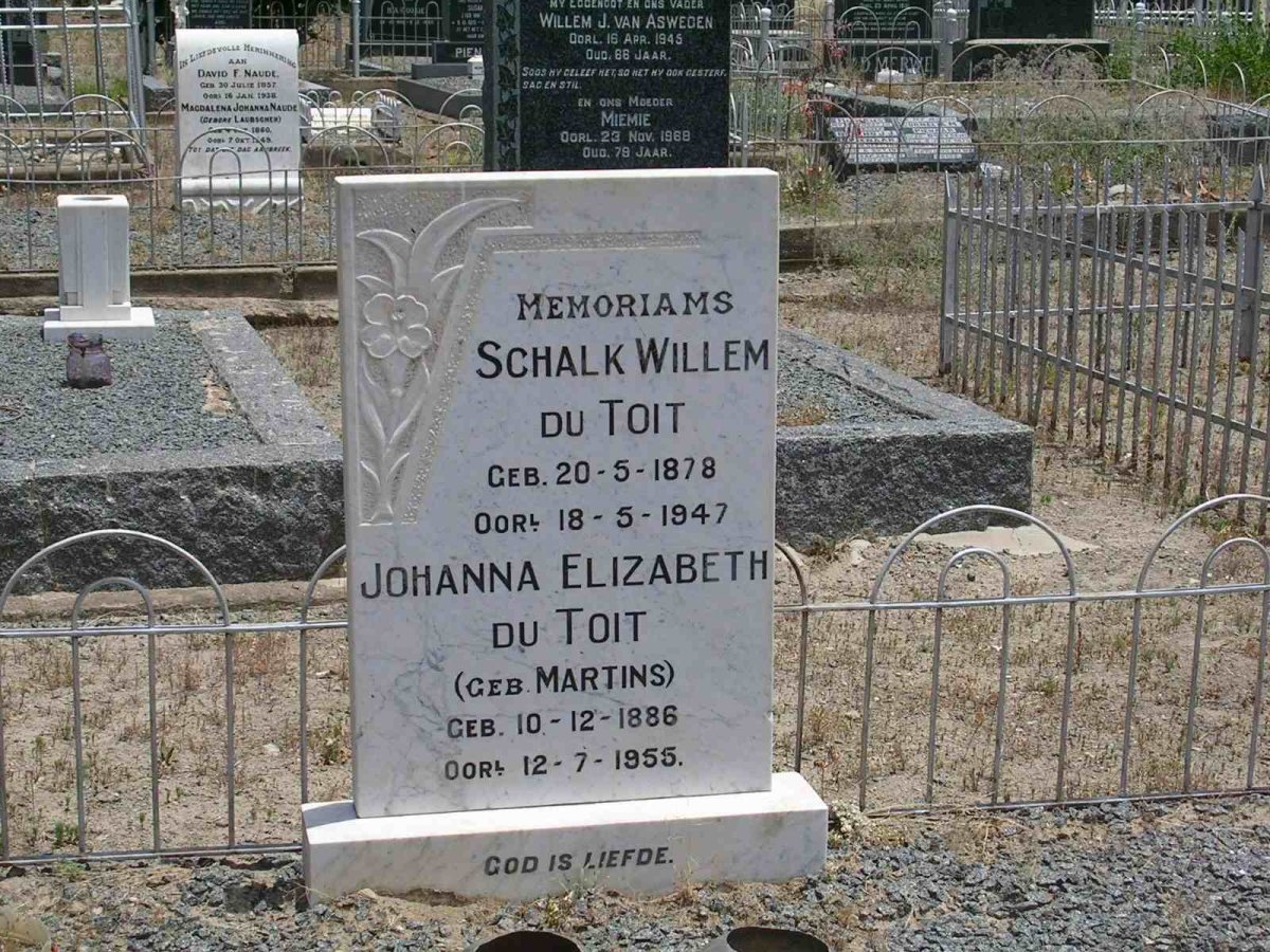 TOIT Schalk Willem, du 1878-1947 &amp; Johanna Elizabeth MARTINS 1886-1955