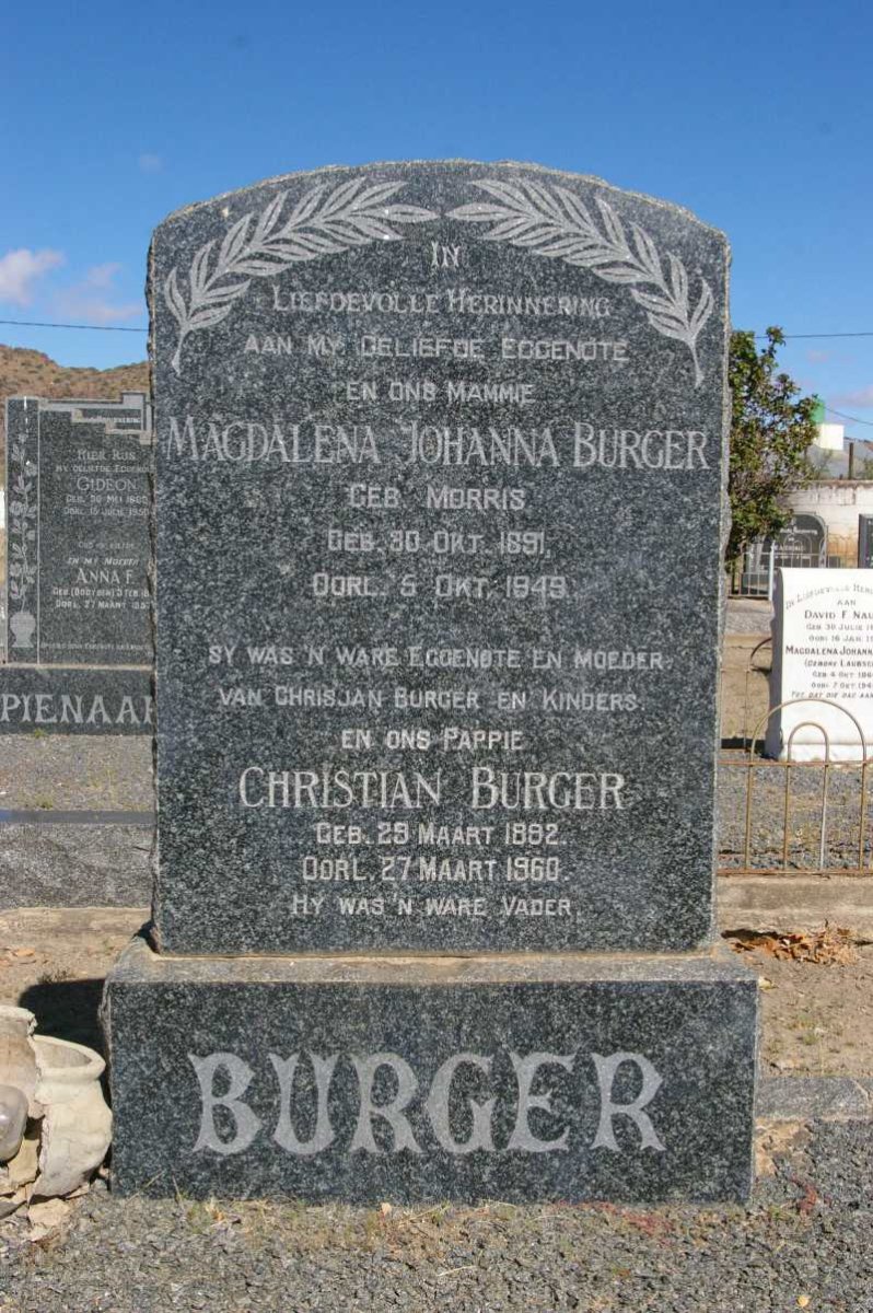 BURGER Christian 1892-1960 &amp; Magdalena Johanna MORRIS 1891-1949