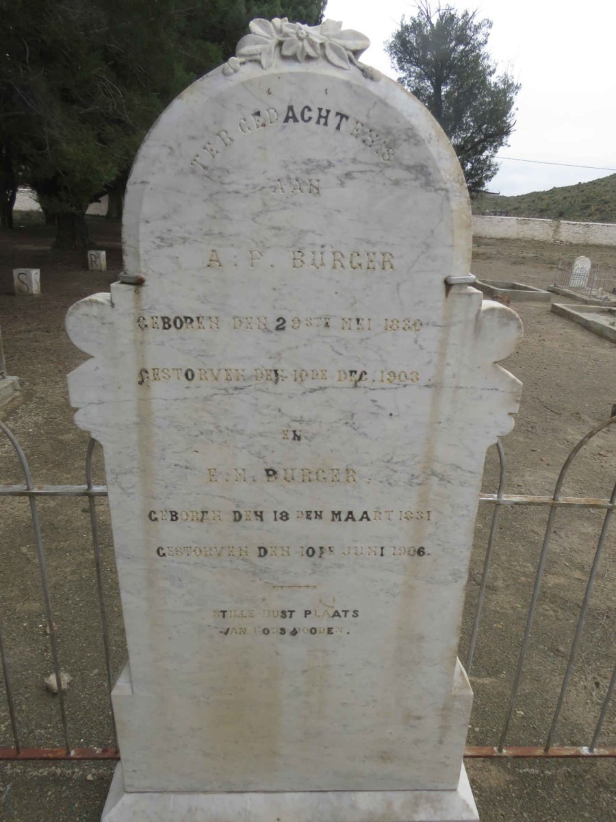 BURGER A.P. 1830-1903 &amp; E.M. 1831-1906