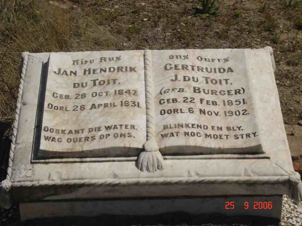 TOIT Jan Hendrik, du 1847-1931 &amp; Gertruida J. BURGER 1851-1902
