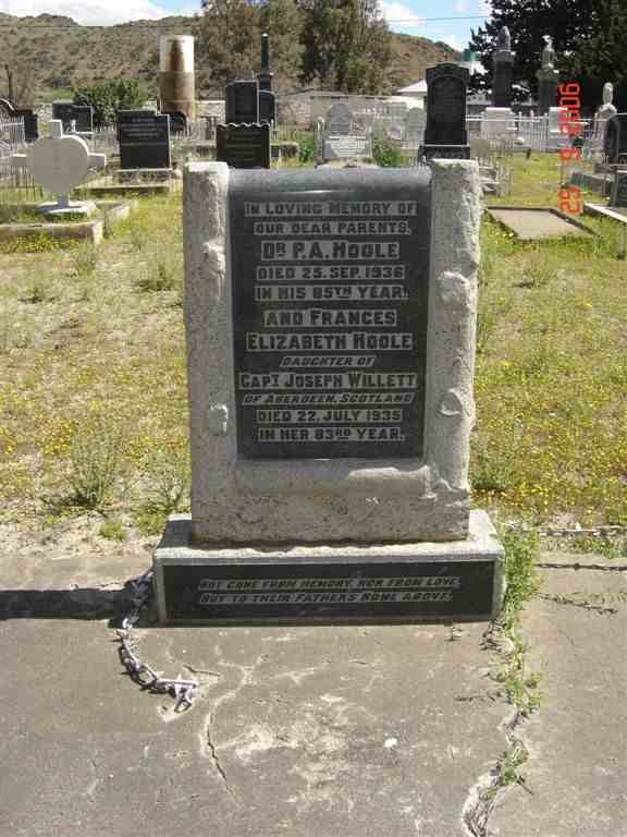 HOOLE P.A. -1936 &amp; Francis Elizabeth WILLETT -1935