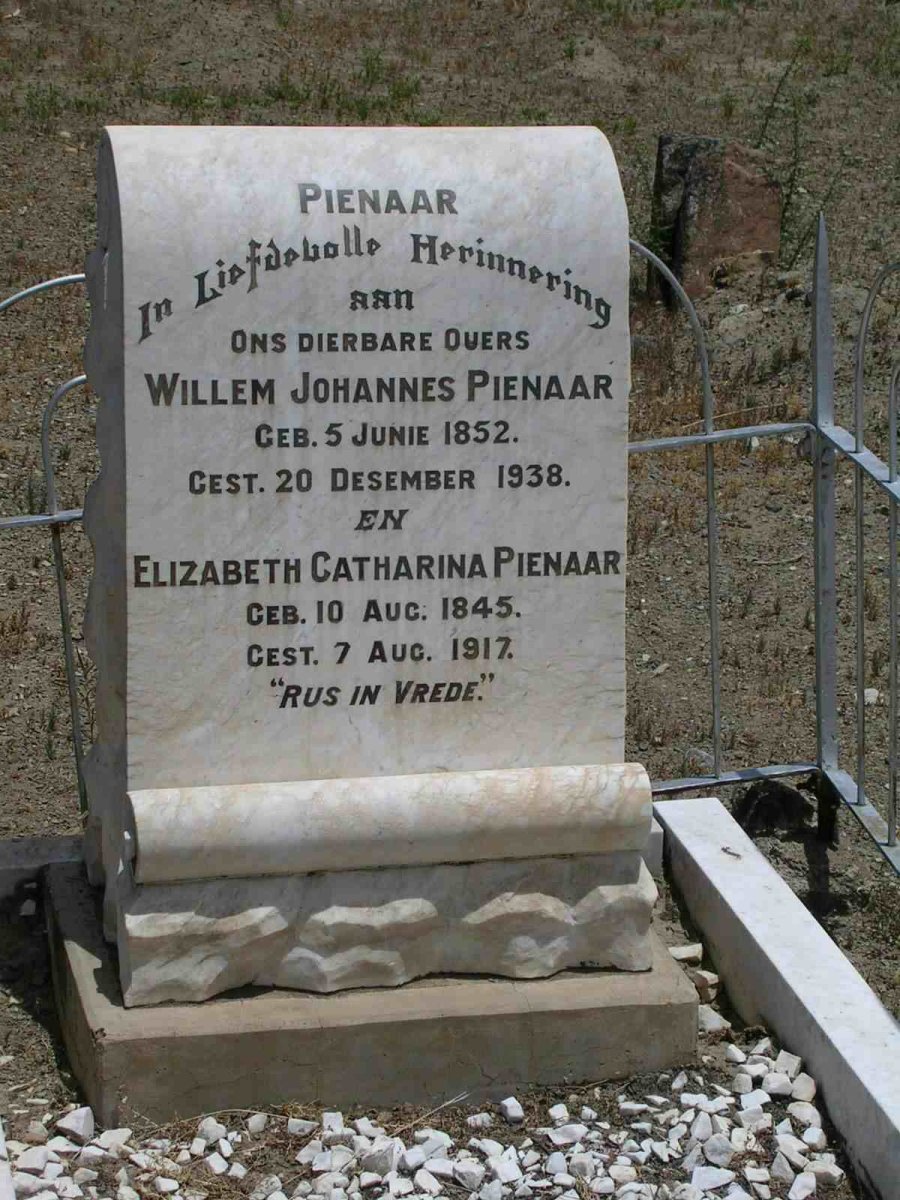 PIENAAR Willem Johannes 1852-1938 &amp; Elizabeth Catharina 1845-1917
