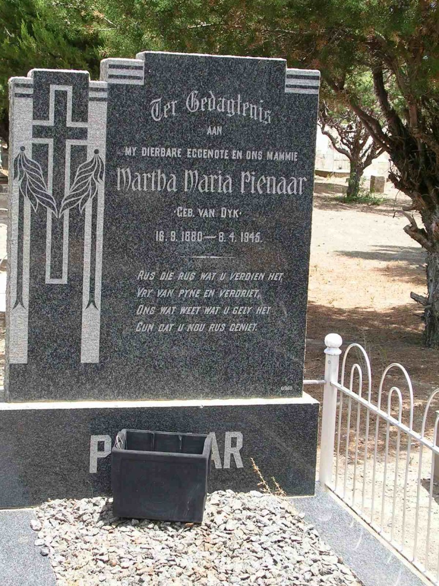 PIENAAR Martha Maria nee VAN DYK 1880-1945