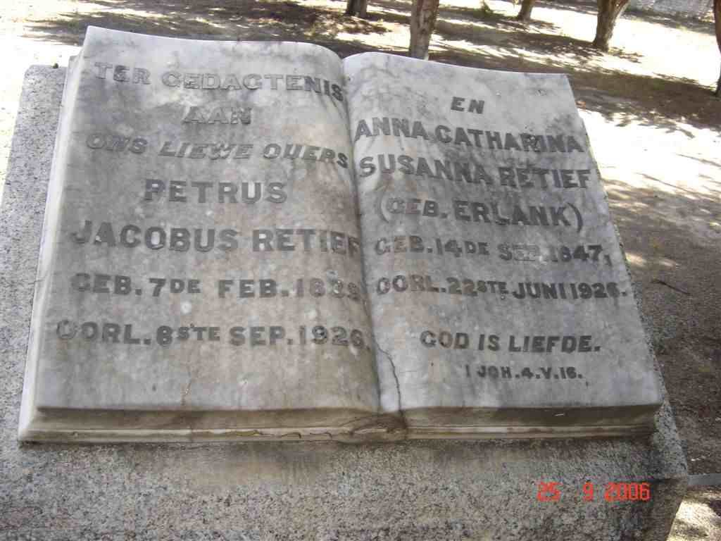 RETIEF Petrus Jacobus 1839-1926 &amp; Anna Catharina Susanna ERLANK 1847-1926