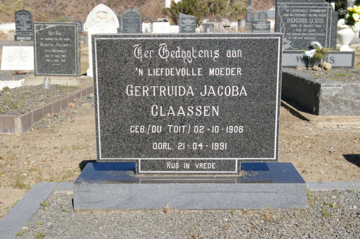 CLAASSEN Gertruida Jacoba nee DU TOIT 1906-1991